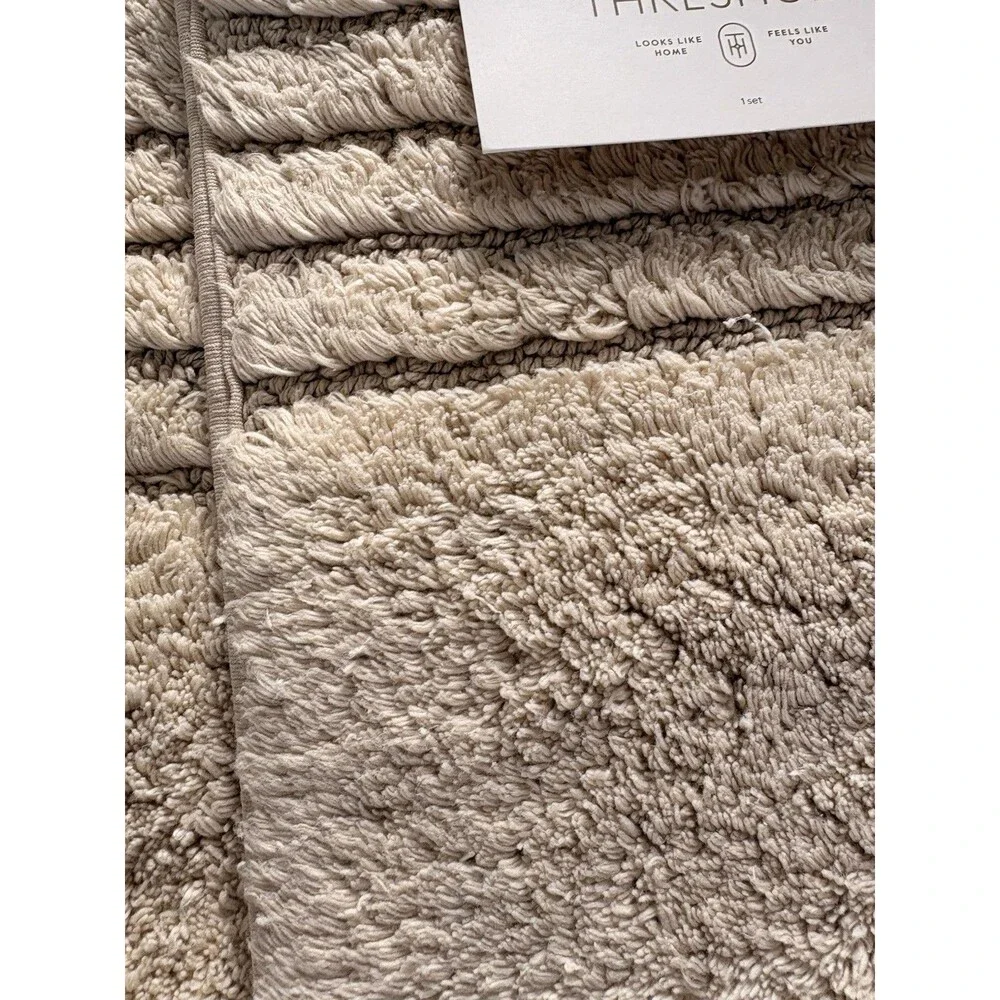2 PC. 1 set Threshold Performance Plus Bath Rugs non skid 100% cotton